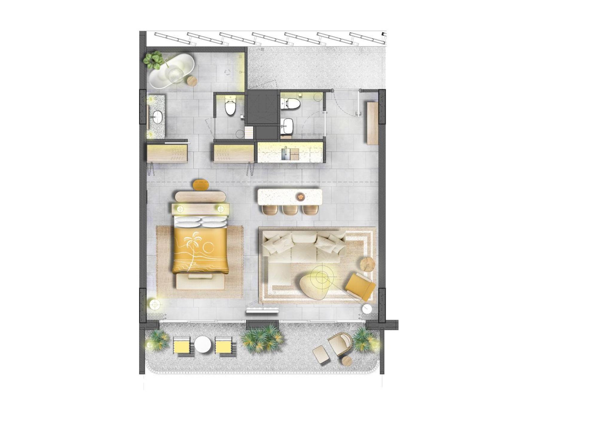 Hotel The Standard, HHQ Pokoj fotografie A floor plan of a typical apartment